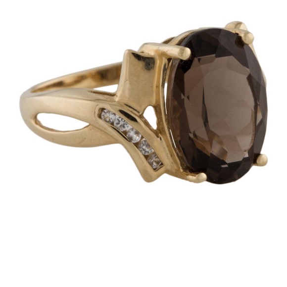 Elegant 14k 5.03ct Smoky Quartz and Topaz Cocktail Ring Size 7 - Picture 6 of 6